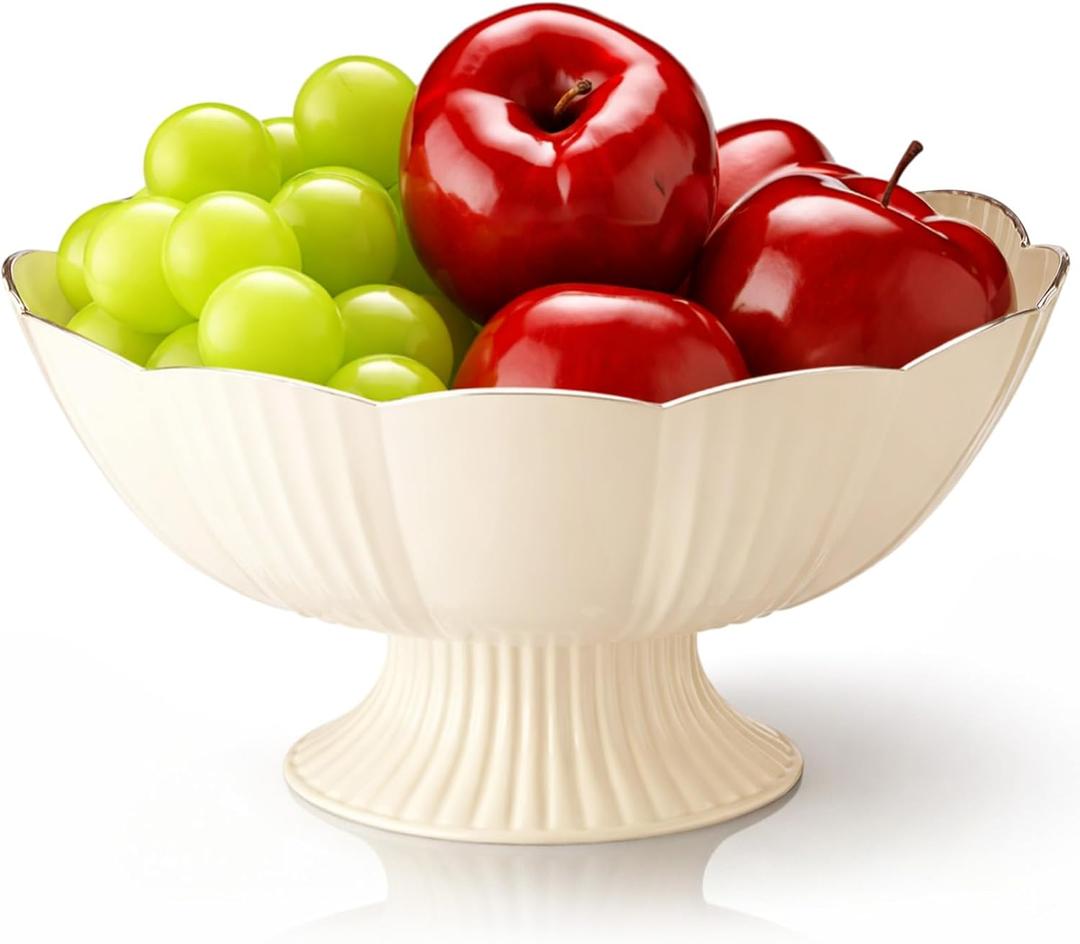 LemonRoad 10" White Fluted Scalloped Decorative Bowls Moderate Plastic Fruit Bowl for Kitchen Counter, Elegant Wavy Edge Centerpiece Bowls for Home Housewarming Wedding Gift