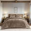 EverGrace Velvet Quilt Set King Size, Luxurious Soft Striped Channel Bedding Set, Lightweight Velvet Comforter for All Season, Oversized Bedspread Coverlet with 2 Matching Shams, Mocha Brown