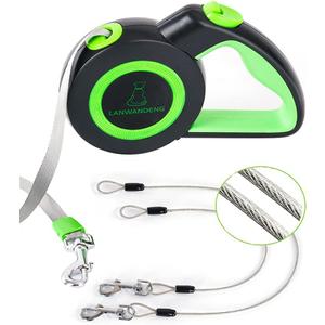 Chew Proof Retractable Dog Leash with 2 Heavy Duty Anti-Chewing Wire Ropes, 16FT Leashes 360 Tangle Free for 2 Dogs, Dual Dog Lead for Small/Medium/Large Dogs (Green)