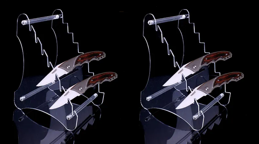 2 Sets Eight Layers Heavy Duty acrylic Knife Display Stands,Pocket Knives Easel Holder,Hunting Survival Knife Rack