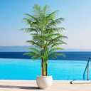 Keeplush 7ft Tall Triple Golden Cane Palm Artificial Tree Large Tropical Palm Tree UV Resistant Fake Plant in Pot for Indoor Outdoor Big House Living Room Outside Patio Office Home Decor 1Pack