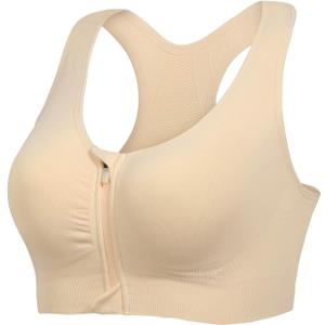 Lemef Front Zipper Sports Bras for Women Wirefree Post Surgery Bra Front Closure Racerback Compression Mastectomy Bras Large