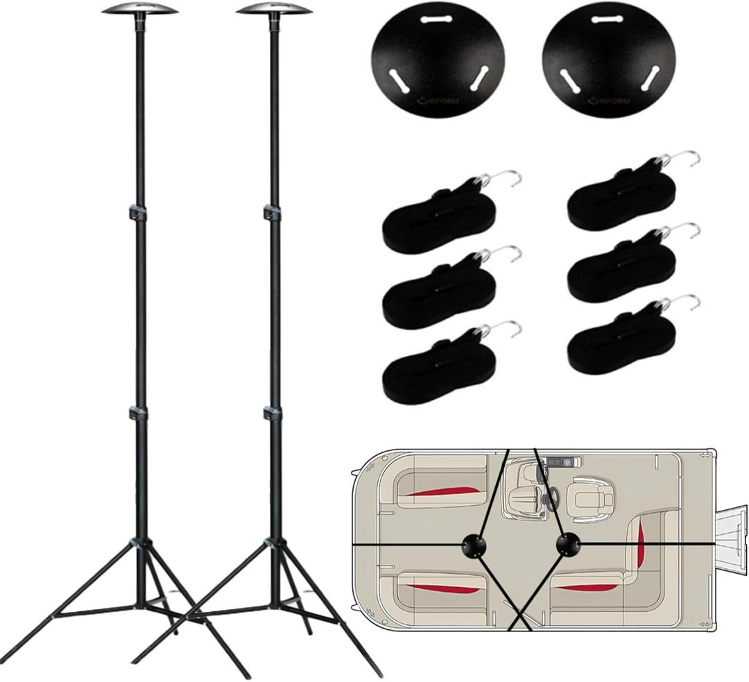 Heavy Duty Adjustable Boat Cover Support Pole  63 Tall, 28 Base, Universal Fit for Pontoon, Bass, Jon, Jet Boats, Kayaks, and Bimini Tops  Includes Adjustable Strap for Secure Installation