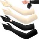 Yahenda 2 Pairs Women UV Long Sun Protection Gloves Touchscreen Arm Sun Driving Gloves UPF 50+ for Outdoor Sports Cycling (White, Black)