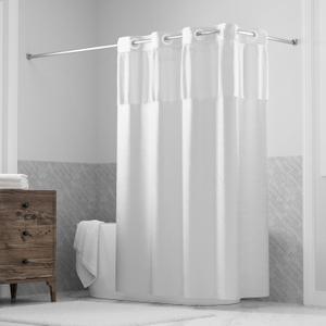 Hookless Its A Snap! Waffle Shower Curtain, 3-in-1 Curtain Includes Fabric Shower Curtain with Sheer Top Window, Flex-On Rings & Fabric Liner with Magnets, 71 x 74, White