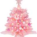 Wangchao Craft 20" Mini Pink Christmas Tree Table Top Artificial Xmas Tree Small Christmas Tree with Lights, Star Treetop and Balls, Tabletop for Girls Rooms