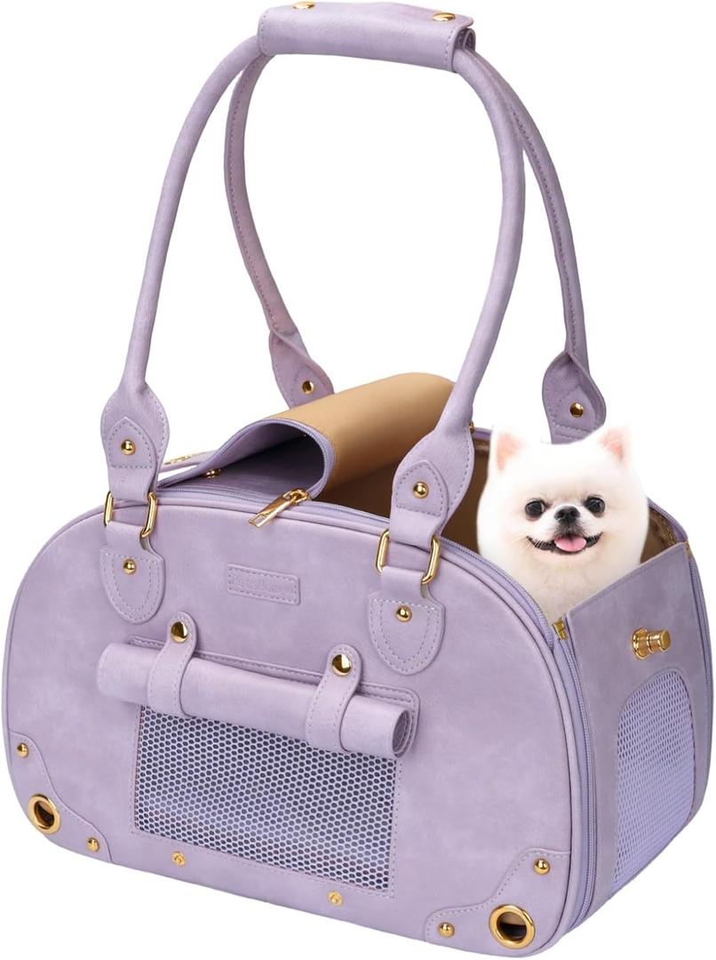 Dog Carrier Purse, Pet Bag, Waterproof Premium Leather Pet Travel Portable Bags for Cat and Small Dog Home & Outdoor Small Purple (15.3"L x 8.1"W x 10.0"H)