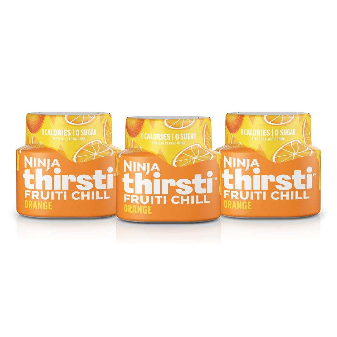 Ninja Thirsti Flavored Water Drops, FRUITI CHILL Orange, Bold Fruit Flavor, Sparkling or Still, Zero Calories, Zero Sugar, Makes 17, 12oz drinks, 3 Pack, WCFOTNGAM