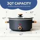 3 Quart Slow Cooker with Aluminum Inner Pot, 3 Temperature Settings, Dishwasher-Safe Removable Pot & Glass Lid, Wood-Grain Handle Design, Compact Electric Cooker for Home Meals, Black