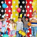 Red Black Yellow Foil Fringe Curtains Birthday Decorations, 2 Pack 3.2x6.6ft Mouse Color Tinsel Streamers Backdrop Baby Shower Cartoon Mouse Birthday Party Decorations Supplies