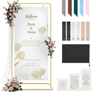 Wedding Welcome Sign Stand Holder - Adjustable Easel for Wedding Signs Stand & Seating Charts, Metal Easel Stand for Sign Reception Display, Gold Welcome Hanging Sign Holder for Party, Events