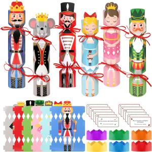 DPKOW 12 Pack Nutcracker Christmas Crackers Gifts Boxes with Hats Riddle Cards(Non-Snap), DIY Christmas Crackers with Prizes, Holiday Cracker Xmas Gifts Nutcracker Treats Boxes Party Table Cracker