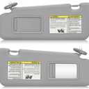 Left & Right Sun Visor with Light for 2008-2013 Toyota Highlander, Driver & Passenger Side Gray Sunvisor Replacement 74320-48500-B0 74320-0E050-B0 (Grey)