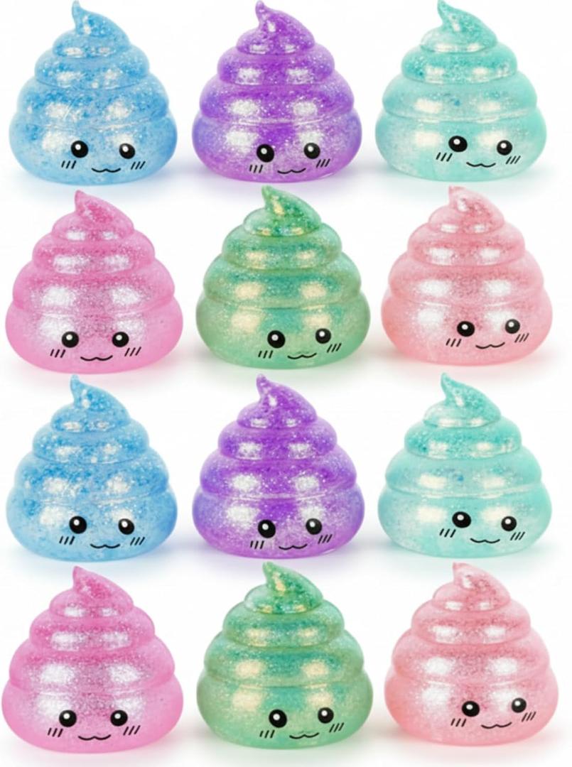 Meooeck 12 Packs Maltose Adult Stress Relief Balls Cute Sensory Fidget Toy Stress Relief Balls Inside for Anxiety, Autism, ADHD, Large Capacity Soft Squeeze Ball Set Birthday Party Favors (Poop)