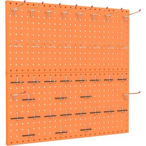 TORACK Metal Pegboard Wall Organizer 24" x 24" or 12" x 48", 70 PCS Tools Storage Pegboard for Garage, Modular Pegboard, Tool Organizer Board with Peg Board Hooks(Orange)