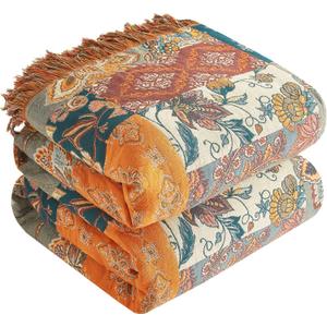 Boho Throw Blanket for Bed 60x80, 100% Cotton Woven Blanket for Couch Sofa, Ultra Soft 4-Layer Muslin Quilt with Patchwork Floral Printed, Farmhouse Bed Blanket/Cover for Living Room Decor Boho Throw Blanket for Bed 60x80, 100% Cotton Woven Blanket for Couch Sofa, Ultra Soft 4-Layer Muslin Quilt with Patchwork Floral Printed, Farmhouse Bed Blanket/Cover for Living Room Decor
