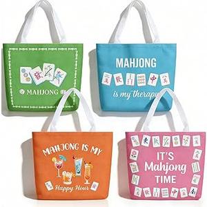 Hillban 4 Pcs Mahjong Tote Bag Set Mahjong Gifts for Women Mah Jong Tiles Bag Gifts for Mah Jong Players Friend Mom Grandma Lucky Birthday New Year