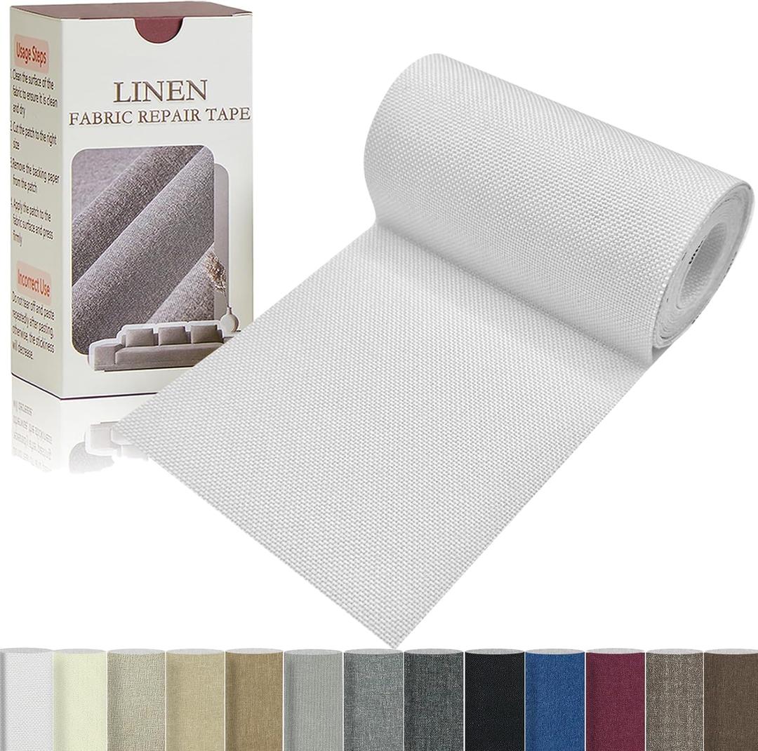 Gheeidau Linen Repair Tape 4x70 Inch Self-Adhesive Couch Patch Repair Fabric Patch for Furniture, Sofas, Cushion, Chairs, Bags, Linen Goods (White) (470)