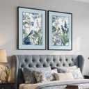 Framed Vintage Blue Floral Bird Botanical Wall Art for Living Room, 2 Piece, 24" W x 32" H x 2Pcs