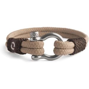 Mens Rope Bracelet - Stainless Steel Silver Shackle, Extremely Durable and Scratch Resistant Waterproof Paracord, Handmade, Nautical Wristband for Men (Beige)