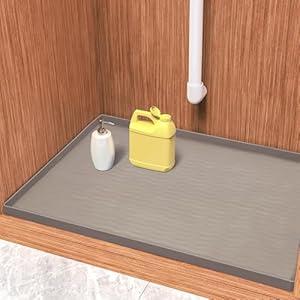 URMONA Waterproof Silicone Under Sink Mat 31'' x 22'' Shelf Liner for Kitchen and Bathroom, Cabinet and Counter Protector, Storage and Organizers, Litter Mat, Pet Cat Puppy Essentials(Dark Grey)