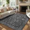 Washable Area Rug 6x9 Black Rugs for Living Room, Vintage Boho Large Rug for Bedroom Dining Room Office, Distressed Floral Print Carpet for Under Table, Soft Non Slip Low Pile Throw Carpet Indoor Mat