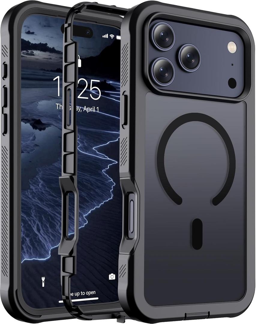 Magnetic for iPhone 17 Pro Max Case, [Compatible with MagSafe][Military Grade Drop Protection][Heavy Duty Protection][Non-Slip][Shockproof] 2-Layer Durable Bumper Phone Case 6.9''-Black