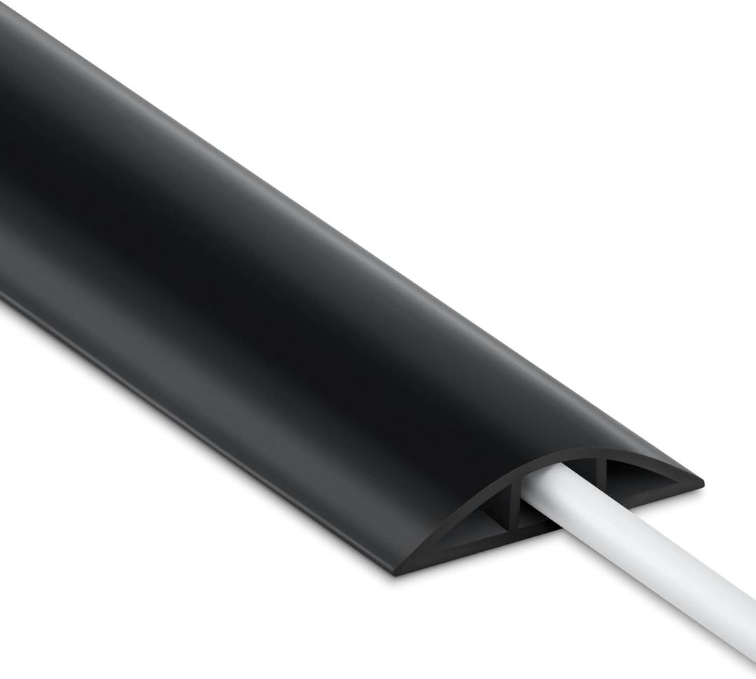 4FT Cord Cover Floor, Black Cord Hider Floor, Extension Cable Cover Power Cord Protector Floor, Cable Management Hide Cords on Floor- Soft PVC Wire Covers - Cord Cavity: 0.47" (W) x 0.24" (H)