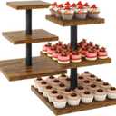 IBUYKE 3 Tier Cupcake Stand,Set of 2,Cupcake Tower,Square Serving Dessert Display Stand,Cupcake Tray Stand,Dessert Tree Tower for Christmas Birthday,Home Party, Wedding,Rustic Brown UTLJ014H-2
