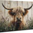Highland Cow Wall Art Farmhouse Longhorn Animal Picture Canvas for Bathroom Kitchen Western Nature Painting Country Cute Cattle Prints Vintage Cowboy Poster Artwork Living Room Home Decoration 12x16"