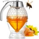 Honey Dispenser - Honey Dispenser No Drip, 8 oz Pot with Stand, Maple Syrup Container, Elegant Honeycomb Shaped Jar for Tea Time