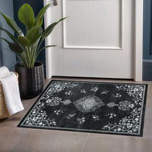 Beverly Rug Non Slip Rugs 2x3 Boho Medallion Floral Non Skid Rubber Backing Easy Silk Soft Entryway Rug for Living Room Easy to Clean Non Shedding Kitchen Bedroom Indoor Carpet (2 x 3 Black - White)