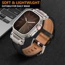 Leather Bands Compatible with Apple Watch Ultra 3/2/1 Band 49mm 46mm 45mm 44mm 42mm, Genuine Leather Metal Connector Strap for iWatch Ultra Series 11/10/9/8/7/SE/6/5/4/3/2/1, Black/Titanium