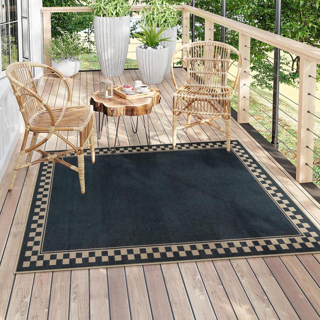 Woven Easy Jute Rug, Outdoor Rug 4'x6' Machine Washable Area Rugs for Living Room, Non Slip Backing Front Porch Rug Black Farmhouse Indoor Outdoor Carpet for Patio Camping Deck Entryway (4' x 6' (Rectangular))