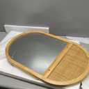 Entryway Mirror with Hooks, 30x18 Inch Boho Wall Mirror with Removable Shelf, Oval Solid Wood Framed, Handmade Rattan Wall Mirror for Over Sink, Bathroom, Bedroom, Living Room, Hallway, Vanity