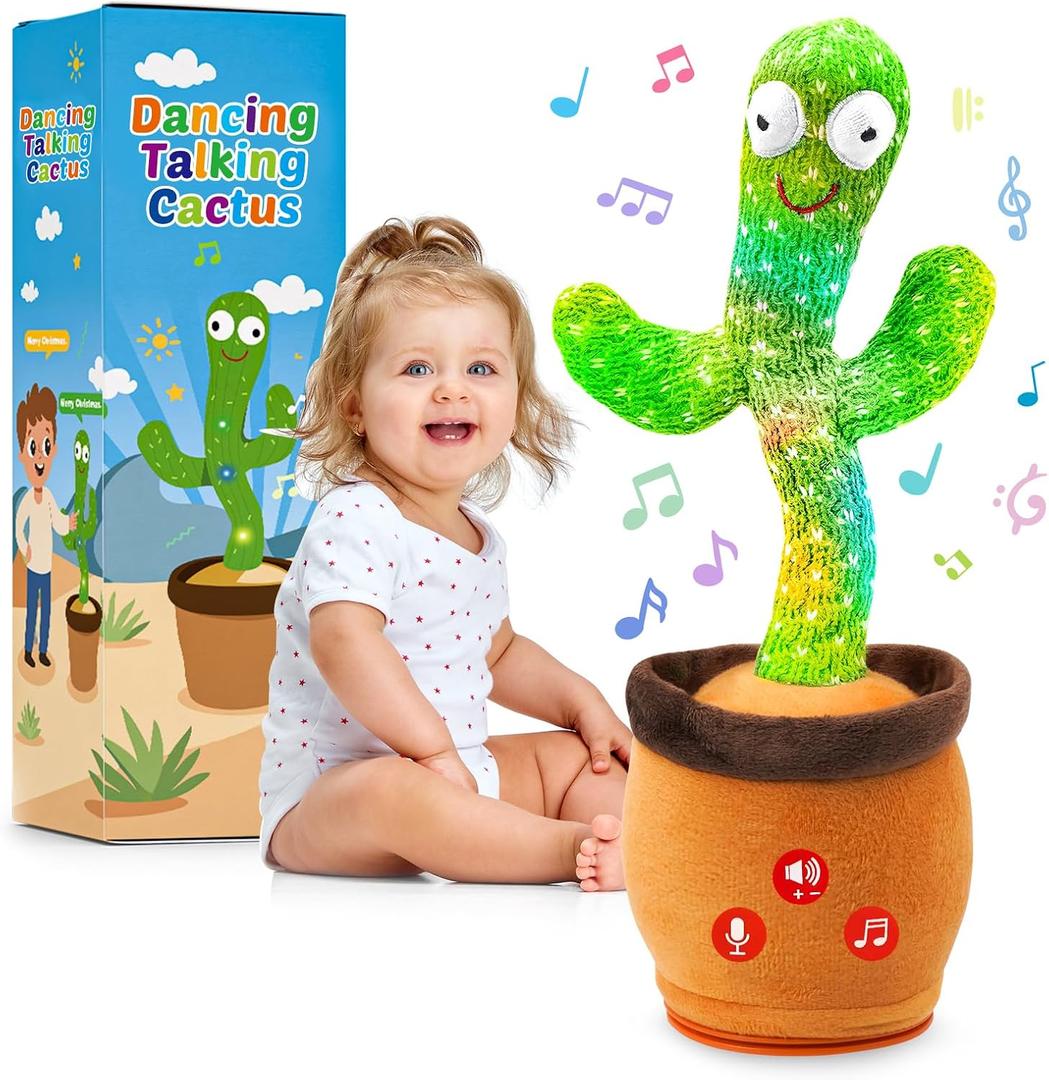 Baby Toys Dancing Talking Cactus for Toddlers, Interactive Boys Girls Funny Gifts for Infants 6-18 Months, Volume Adjustable, Mimicking Singing Repeating Recording Light Up Toy with English Songs