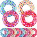 Meooeck 12 Pcs Inflatable Donut Assorted Inflatable Suckers Birthday Party Decoration Candy Balloons Props Favors for Swimming Pool, 4 Styles