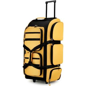 Searock 90L Rolling Duffle Bag with Wheels and Handle, 31 Large Duffle Bag for Travel, Carry On Luggage Duffel Bag with Shoe Compartment, Multi-Pocket, Water Resistant, Yellow