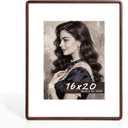 16x20 Picture Frame with Reel Glass, Solid Walnut (Brown) | Tempered Glass, Mortise & Tenon, Matted to 11x14 Art, Horizontal or Vertical Display, Wall Kit, 1620