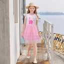 LQSZ Girls Tulle Dresses Princess Flutter Sleeve Tutu Dress for Toddler Girl 3-12 Years (Pink)