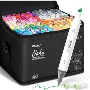 Ohuhu Alcohol Markers - Double Tipped Art Marker Set for Artist Illustration -160 Colors- Chisel & Fine Dual Tips- Oahu of Ohuhu Markers - Refillable