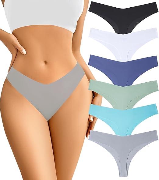 Seamless Thongs - No Show Underwear Pack - Breathable Panties for Women - Colorful 6 Thongs, Set Of 2, M