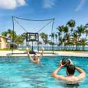 Deberg Pool Basketball Hoop with 10x8 FT Ball Backstop Height Adjustable Poolside Basketball Goal Set with Fillable Base, Includes Ball & Pump | Rust-Resistant | Easy Setup |