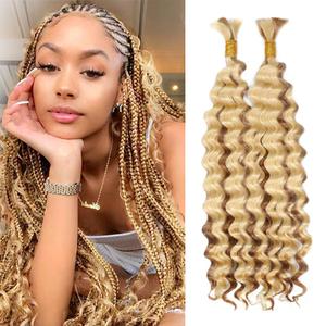 Blonde Human Braiding Hair Deep Curly Wave Bulk Human Hair 110g 22 Inch 613 Blonde Curly Human Hair for Boho Braids Hair Extensions Knotless 12A Curly Bohemian 2 Bundles