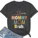 Women Mama Mommy Mom Bruh T-Shirt Mom Life Short Sleeve Funny Letter Print Colorful Mama Graphic Casual Tees (M, Dark Gray)