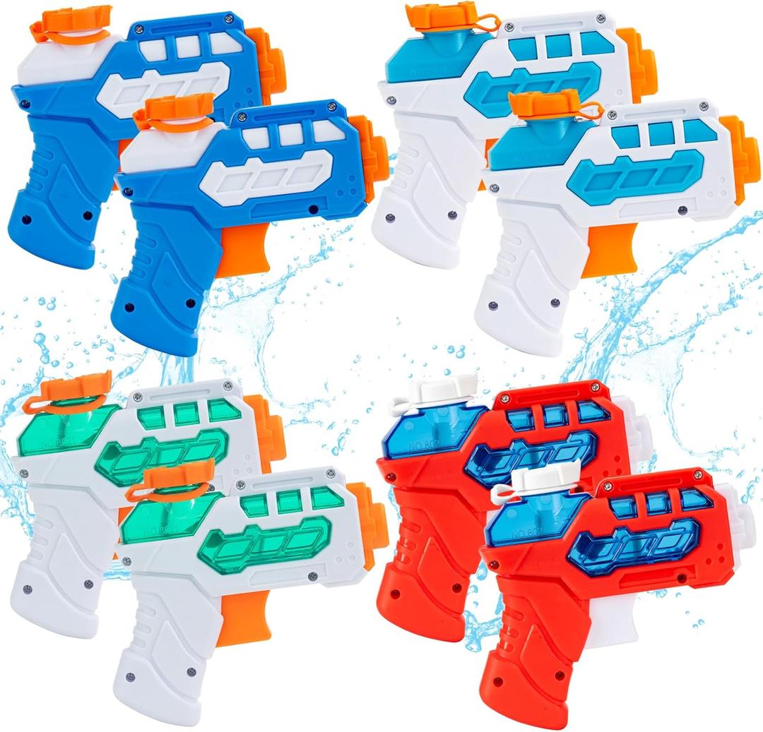 8 Pack Water Pistol for Kids, Small Mini Water Squirt Gun for Summer Pool Garden Beach, Birthday Party Favors Fillers for Boys Girls Outdoor, Training Toy for Dog Cat (Blue/Light Blue/Red/Green)
