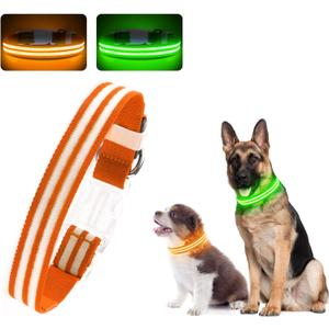 6 x LED Dog Collar, Light Up Dog Collar, Lighted Dog Collars Adjustable for Night Walking, Glow in The Dark Dog Collars Light with USB Rechargeable Color Changing Waterproof for Dogs (Orange, Small)