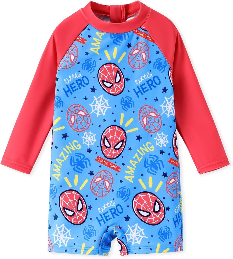 Disney Marvel Stitch Cars Spiderman Mickey Mouse Baby Boy Swimsuit Infant Toddler Bathing Suit UPF 50+ Zipper Long Sleeves (Red)