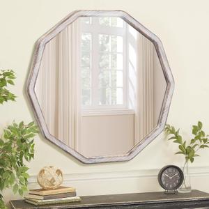 ULIKE White Wood Mirror for Wall, 30 Inch Rustic Farmhouse Mirror with Wood Frame, Decorative Wall Mounted Vanity Mirrors for Bathroom Bedroom Living Room Entryway