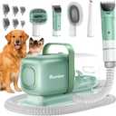 Dog Grooming Kit with Vacuum, 15000Pa Pet Hair Clipper and Shedding Brush, 50dB Low Noise, 2L Capacity, White (Green)